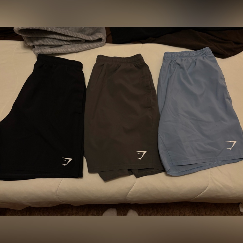 Gymshark Men's Athletic Shorts - Black, Dark Gray, and Light Blue
